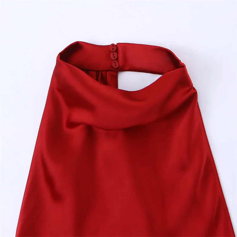 2025, Herbst/Winter, neues modisches, elegantes Partykleid mit verstellbaren Trägern, sexy Satin-Textur, langes Kleid mit Neckholder