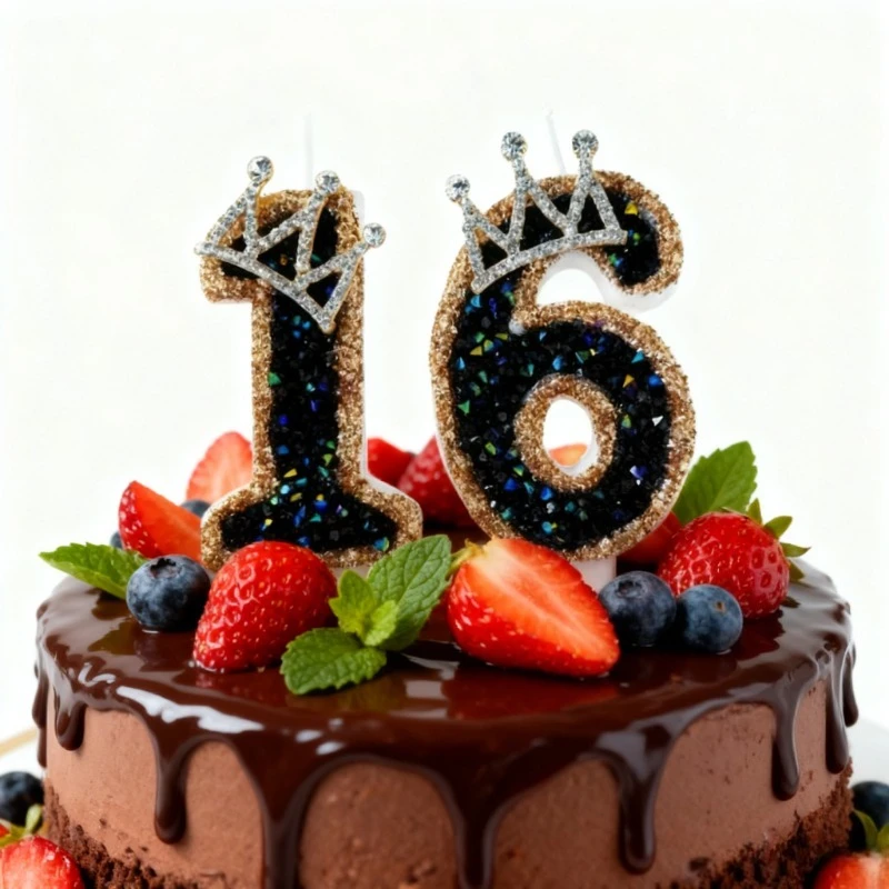 Corona de Reina elegante, estilo coreano de chica fresca, corona de diamante Artificial negro, vela Digital, decoración de pastel de cumpleaños