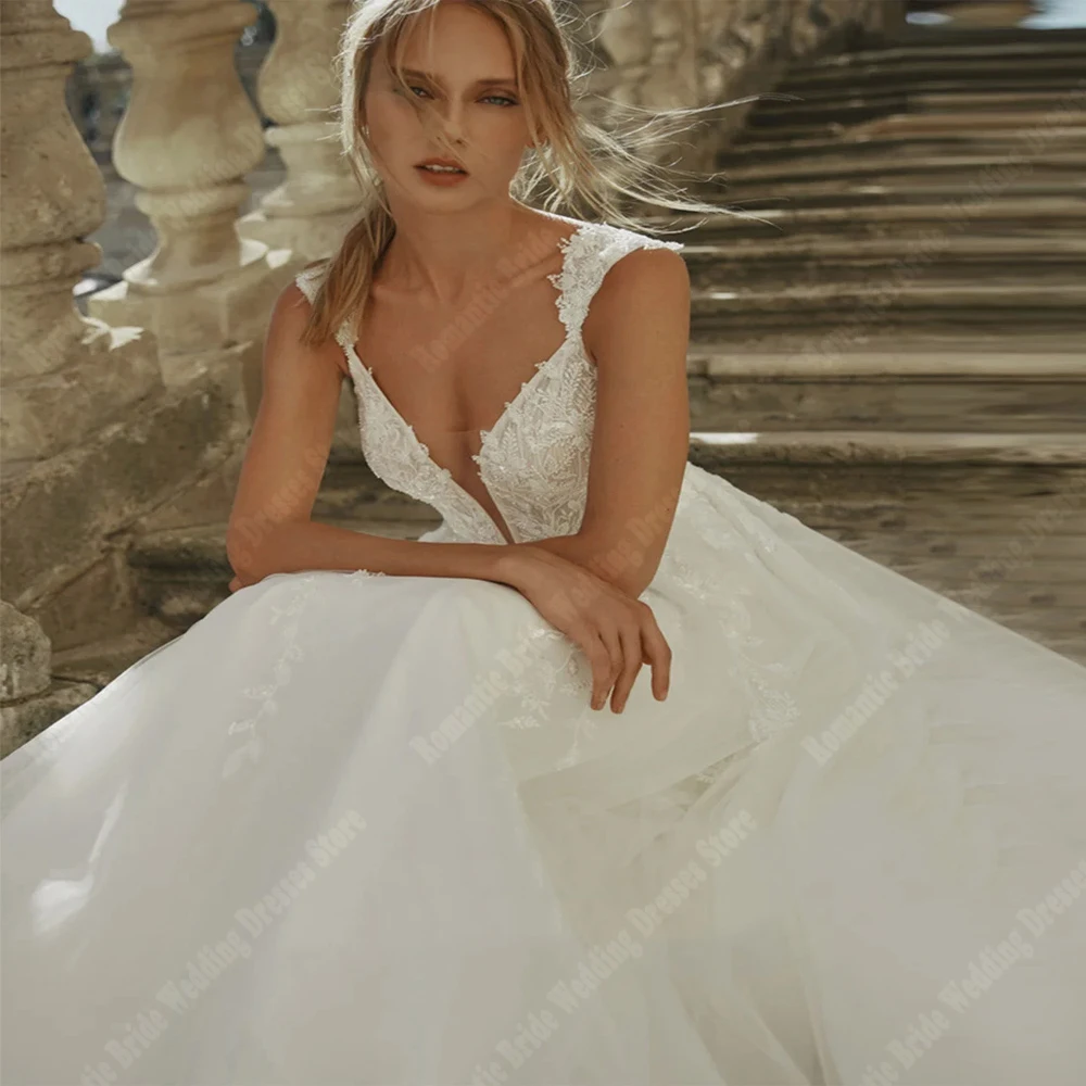 Illusion A-Line Abiti da sposa da donna Colletto a cuore Stampa floreale in pizzo Abiti da sposa Principessa Fidanzamento Banchetto Robe 2025