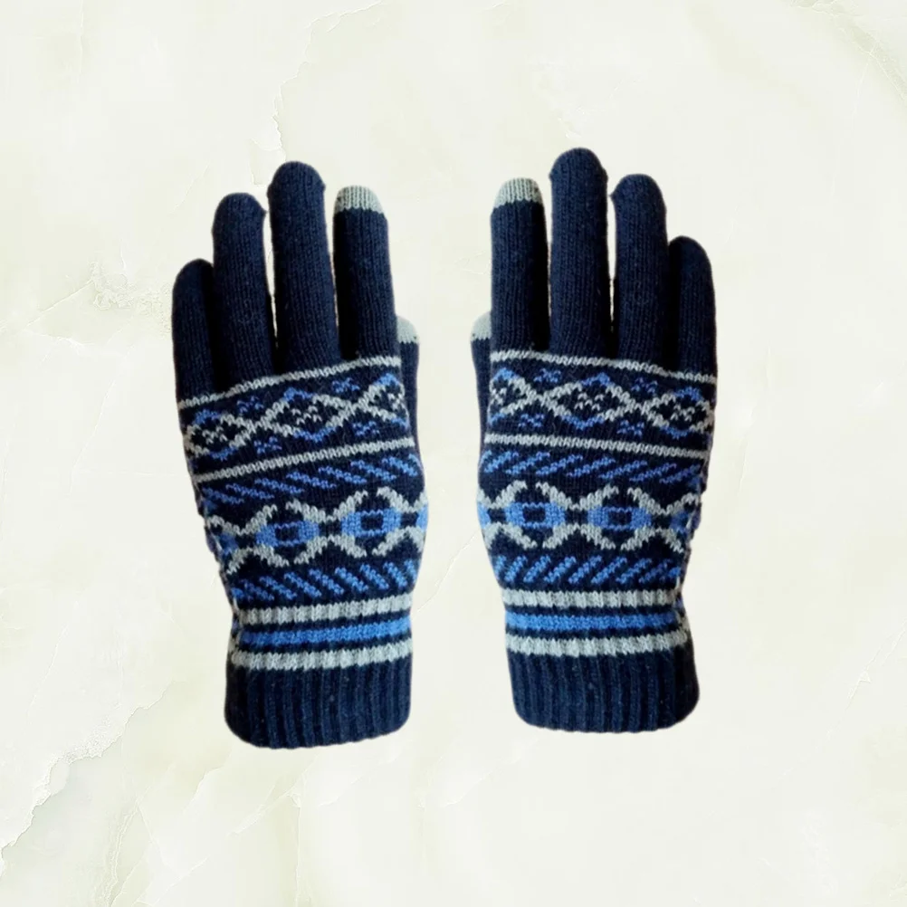 

1Pair Men's Warm Knitted Gloves Heavy Duty Soft Elastic Winter Hand Protection with Conductive Fingertips Suitable for Outdoor