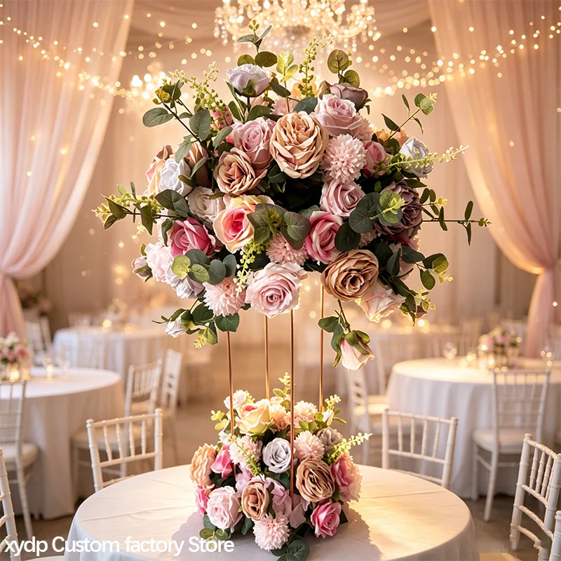 Künstliche Rosen, grüne Pflanzen, rosa Blätter, 70 bis 30 cm Blumenball, Tischblumenarrangement, Hochzeitskulisse, Dekoration, Blumenball-Requisiten – Detail 1