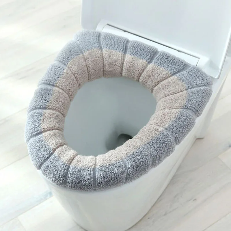 Winter Warm Toiletbril Cover Closestool Mat 1 Stuks Wasbare Badkamer Accessoires Breien Pure Kleur Zachte O-vorm Pad Toiletbril