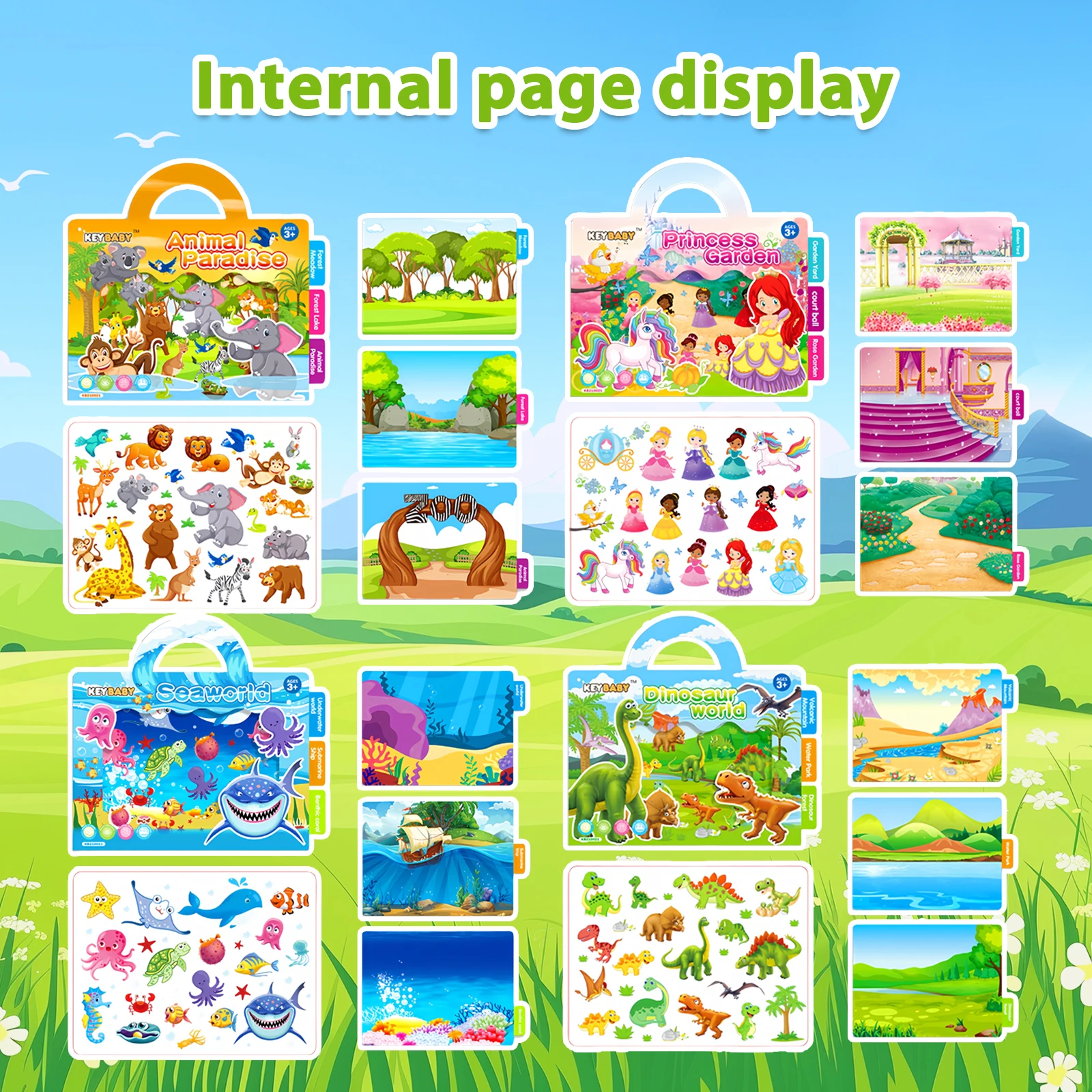 

Избранные электростатические клейкие наклейки, земля животных, мир динозавров, сад принцессы, подводный мир, детская книга