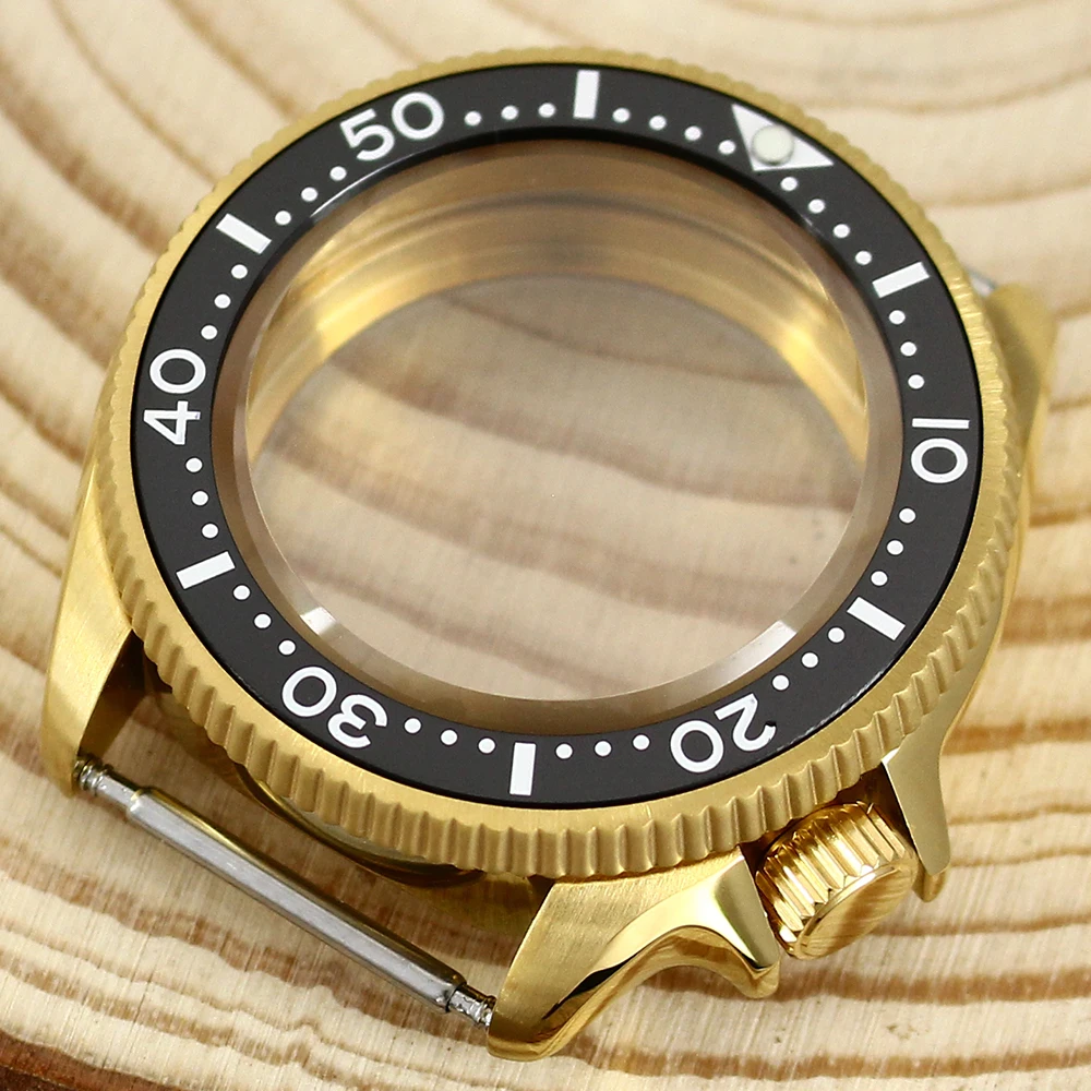 

38mm SKX Gold Watch Case Parts Sapphire Crystal Skx013 Case For Nh35 Nh36 4R36 Movement 28.5mm Dial Black Green Ceramic Bezel