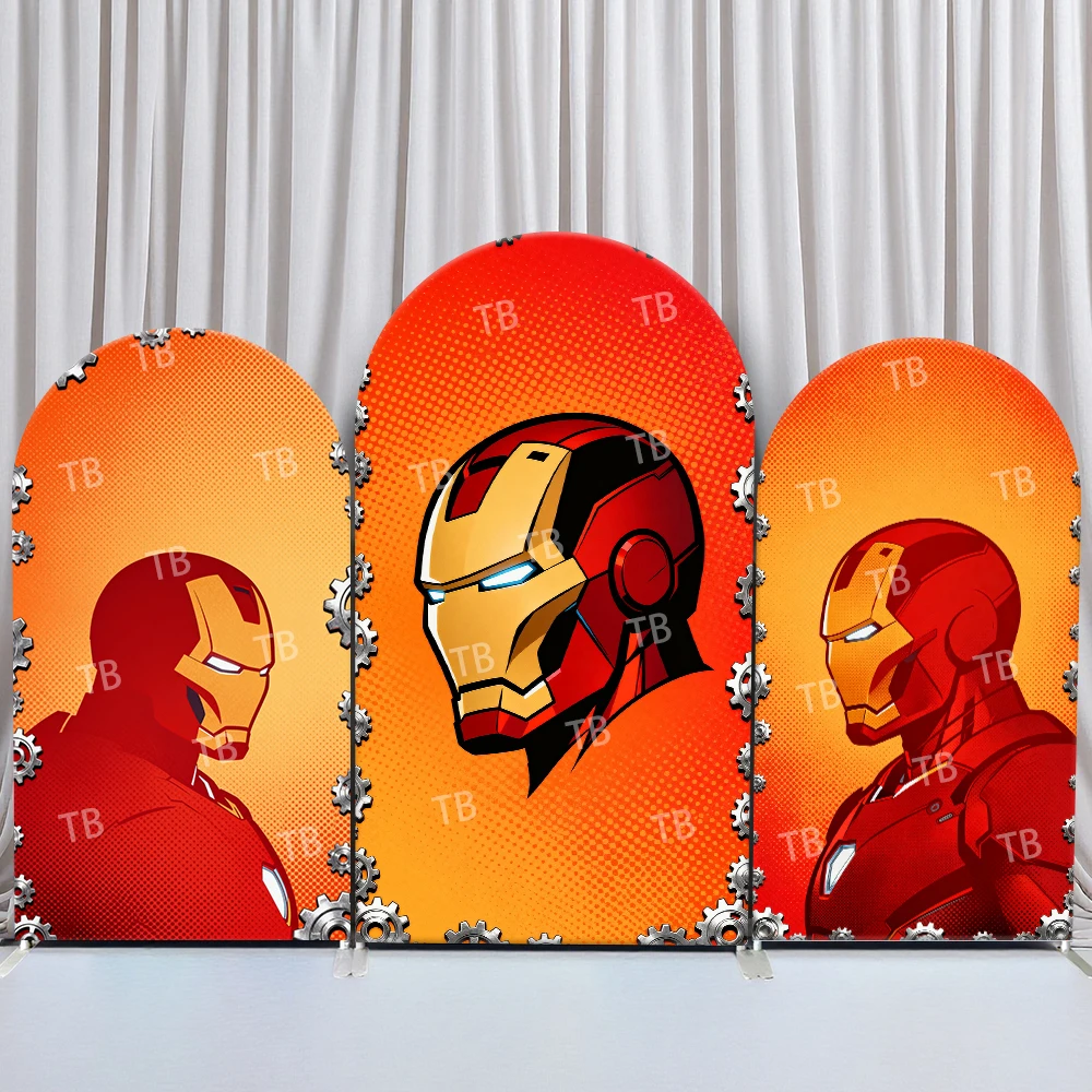 

Iron Man Arch Backdrop Cover Gear Elements Comic Style Birthday & Baby Shower Party Photo Booth Decor Props