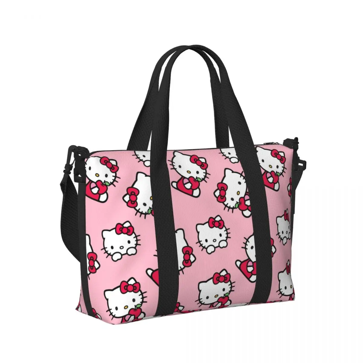 Sacola padrão Hello Kitty personalizada para mulheres, grande capacidade, praia, ginásio, sacos de viagem