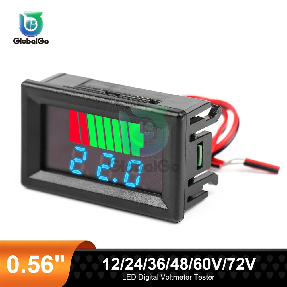 Car Battery Charge Level Indicator 12V 24V 36V 48V 60V 72V Lithium Battery Capacity Meter Test Display LED Tester Voltmeter