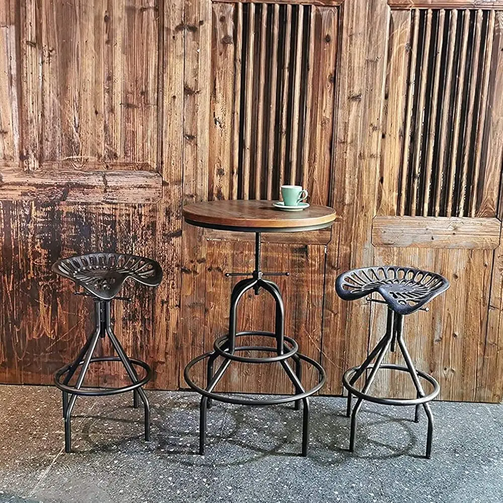 Set Of 2 Rustic Industrial Bar Stool-Cast Iron Tractor Seat Stool-Adjustable Counter Height Swivel Breakfast Bar Stool-Rustic