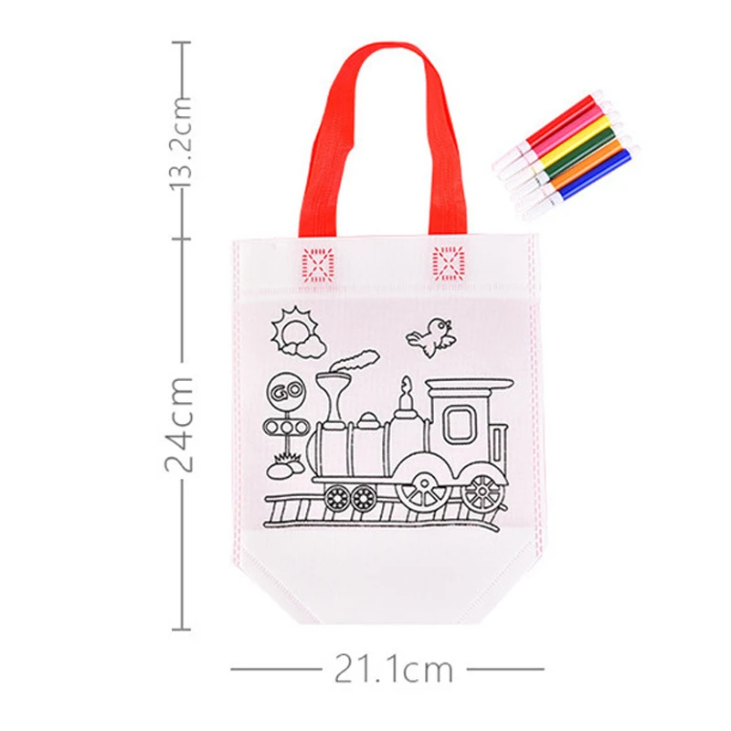 5/10Pcs DIY Graffiti Bag & Coloring Markers Handmade Painting Non-Woven Bag for Children Arts Crafts Color Filling Drawing Toys