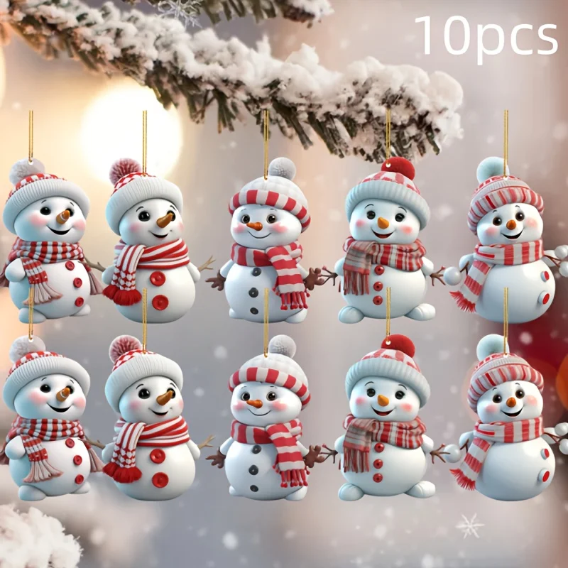 10pcs Christmas Car Rearview Mirror Ornament -Snowman Acrylic Hanging Decorations for Tree, For Christmas Decorations tree decor