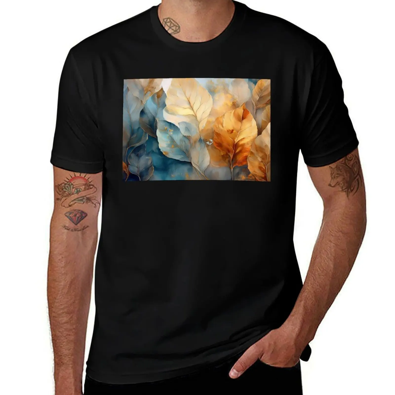 

Dusty blue and burnt orange 3, Neutral VINTAGE autumn leaves, boho beige wildflower watercolour garden, neutral orange a T-Shirt
