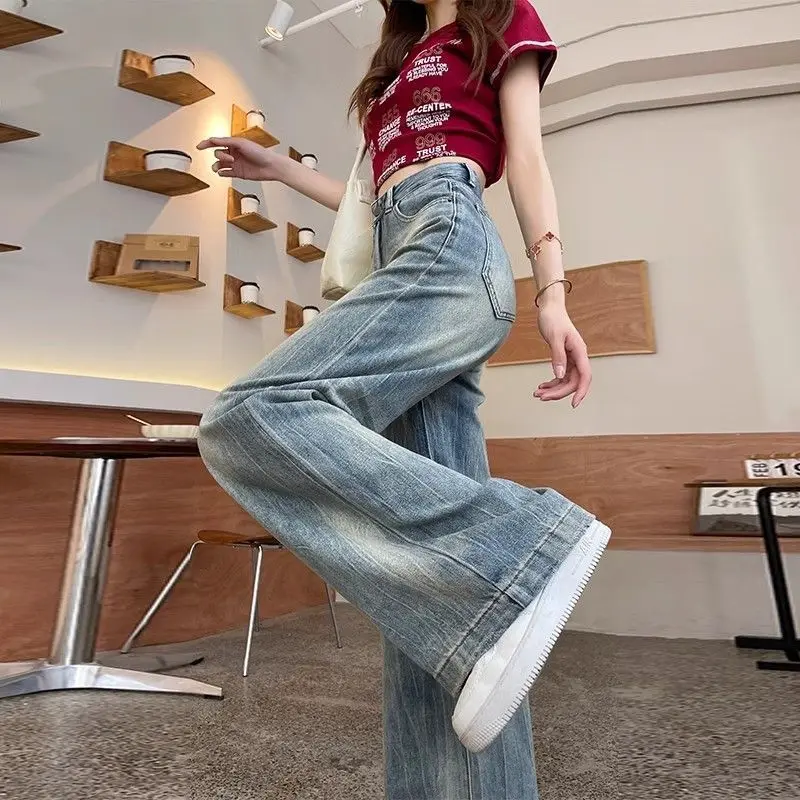 レディースワイドレッグストレートハイウエストショート丈カウボーイパンツブルーシャイニー セール中 トップセラー ティーン向けユニークなトラウザーズ