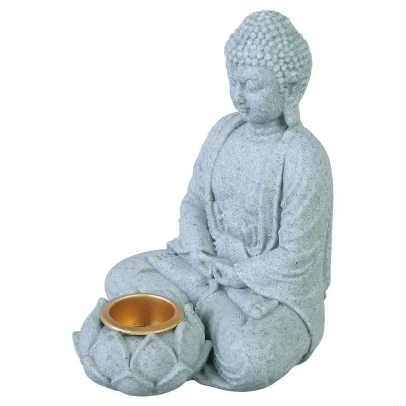 Meditierende Buddha-Figur, Steinskulptur mit Teelichthalter, Meditationsstatue, Garten- und Innendekoration