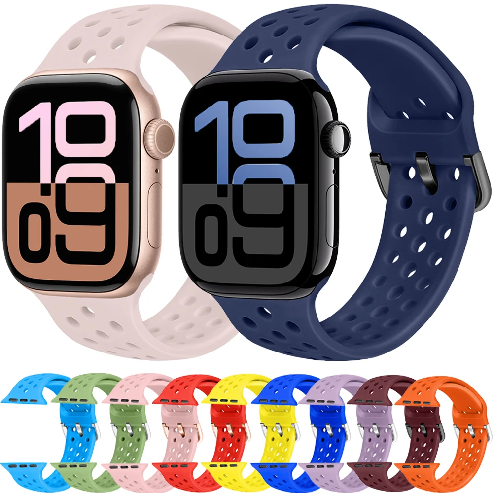 

Silicone Strap For Apple Watch 11-10 46mm 42mm Ultra 3/2/1 49mm Breathable Wristband iWatch 9 8 7 6 5 4 SE3 45mm 41mm 44mm 40mm