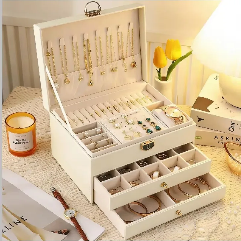Foldable PU Leather Jewelry Storage Box for Women Girls Travel Display Case Rings Watch Jewelry Set Organizer Container