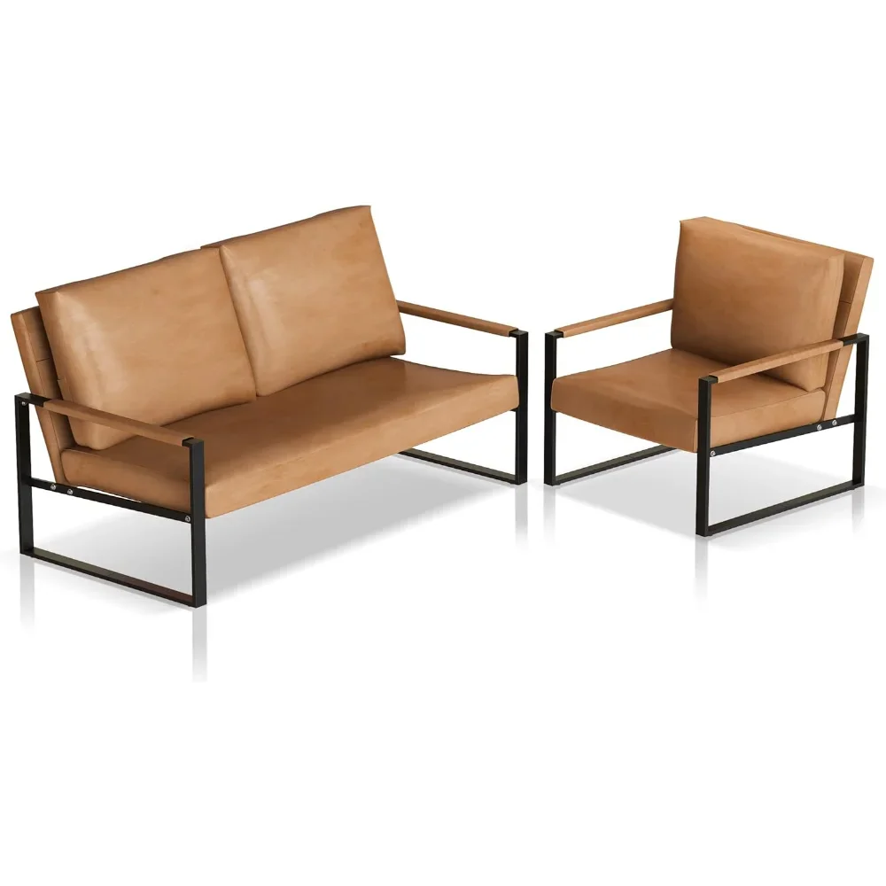 

Mid-Century Retro Sofa Set - Loveseat & Accent Chair, Upholstered Living Room Couch w/ Modern Seating, 3-Piece"​