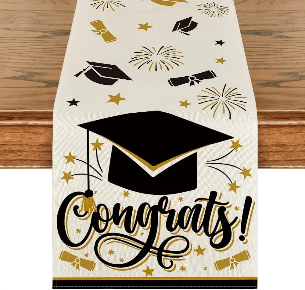 Camino de Mesa de Lino para Graduación 2026, Decoración para Mesa de Comedor, Camino de Mesa para Fiestas, Decoración de Graduación