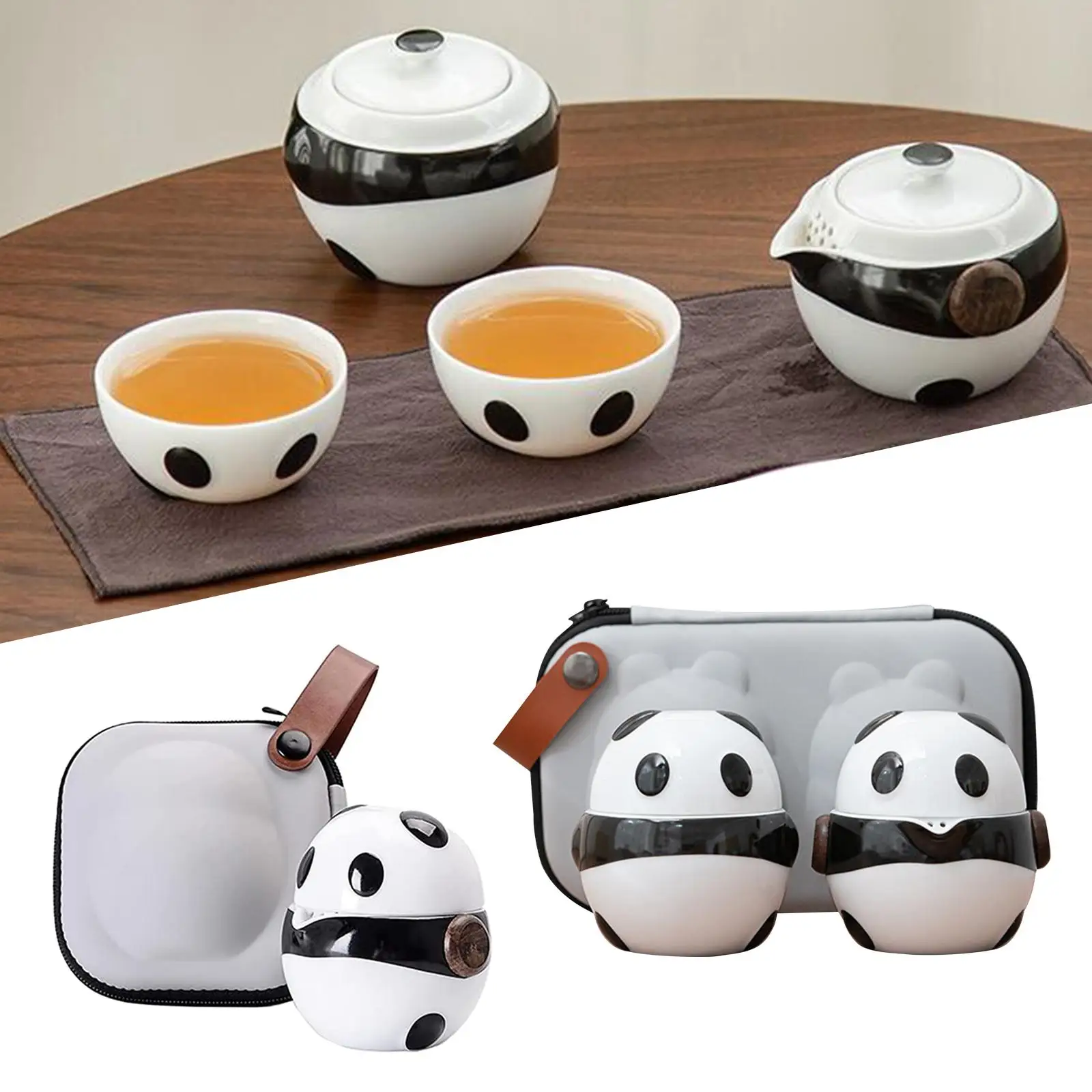 Mini Panda Ceramic Tea for One Set Travel Tea Set Storage Chinese Kung Fu Ceramic Teacups for Short Trip for Hotel Garden Party