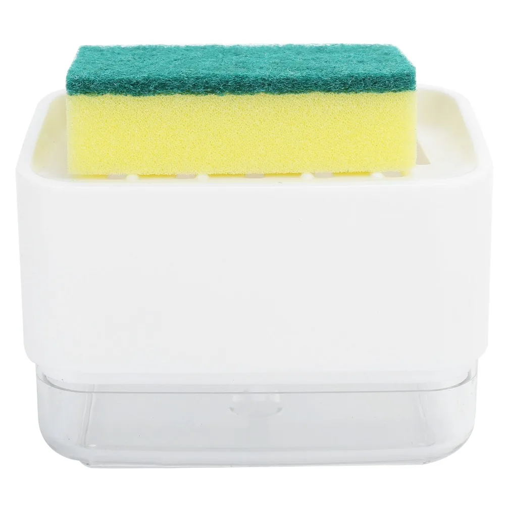 ABS PS Soap Dispenser White Grey Press Type Dish Soap Dispenser with Sponge No Waste Design Soap Dispenser Box Kitchen Cleaning