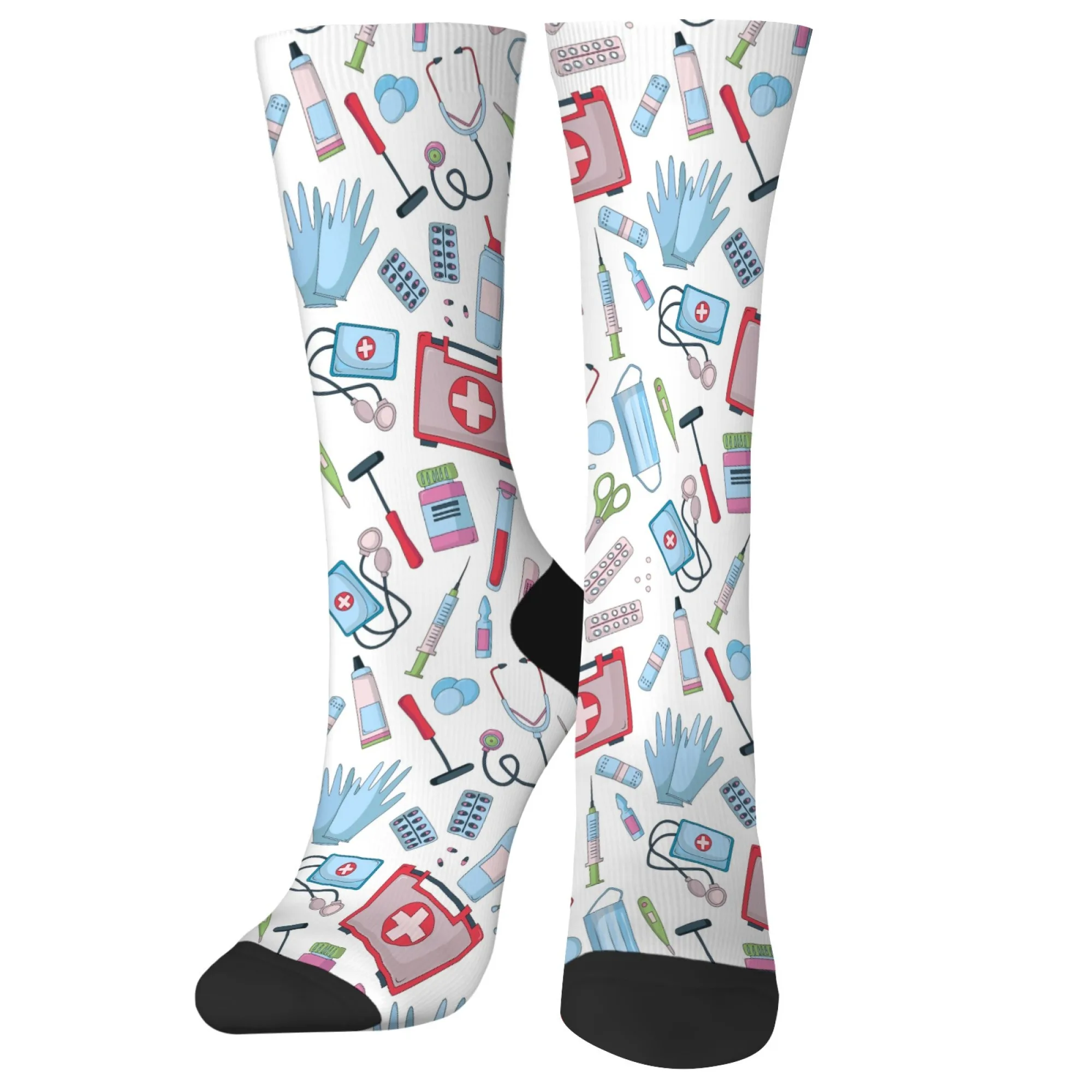 Hospital Doctor Medical Nurse Cartoon Cute Socks Novelty Interesting Crew Socks Soft and Comfortable Non-slip Socks Holiday Gift