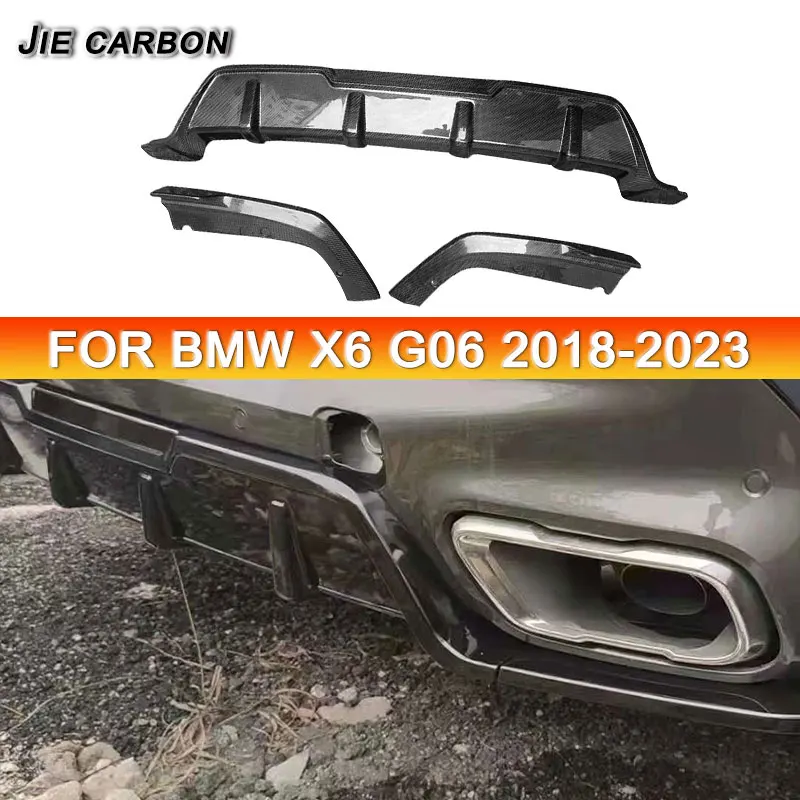 For BMW X6 G06 M-Pack Pre-LCI Carbon fiber Car Rear Bumper Lip Diffuser Rear Side Splitters Spoiler Body Kit Tuning 2018-2023