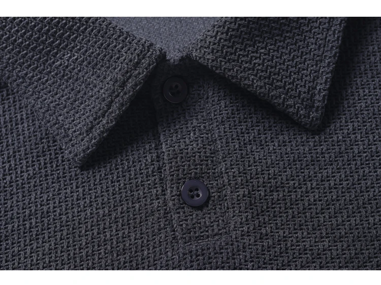 Herren-Poloshirt mit strukturierter Oberfläche, langen Ärmeln, Reverskragen, lockerer, übergroßer Passform, lässig, für den täglichen Gebrauch, einfarbig, modische Oberteile für Herren. – Detail 14