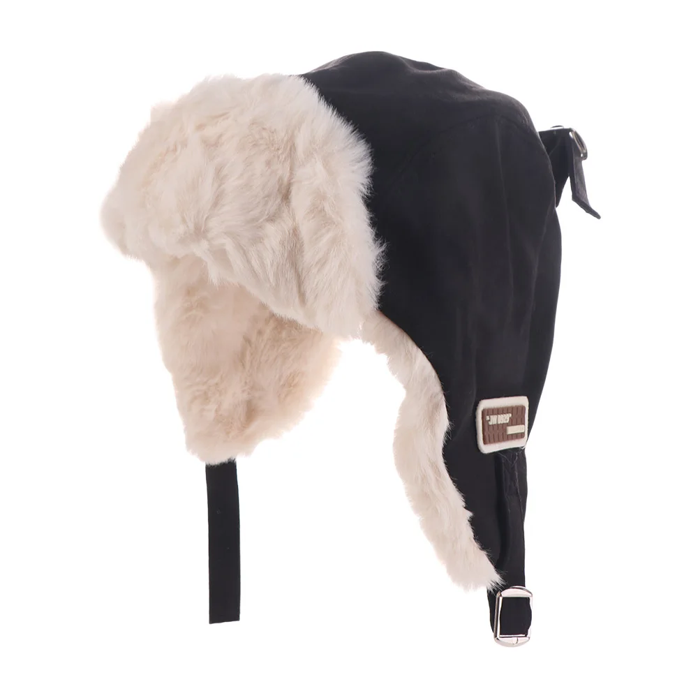 

Thickened Ear Protective Hat Windproof Solid Color Winter Pilot Hat Big Head Circumference Korean Style Women Plush Hat Outdoor