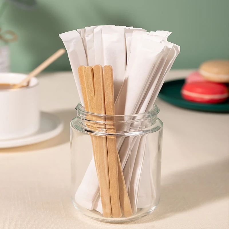 100pcs Disposable stir sticks Natural Wooden tea Coffee Stirrers Cafe Supplies