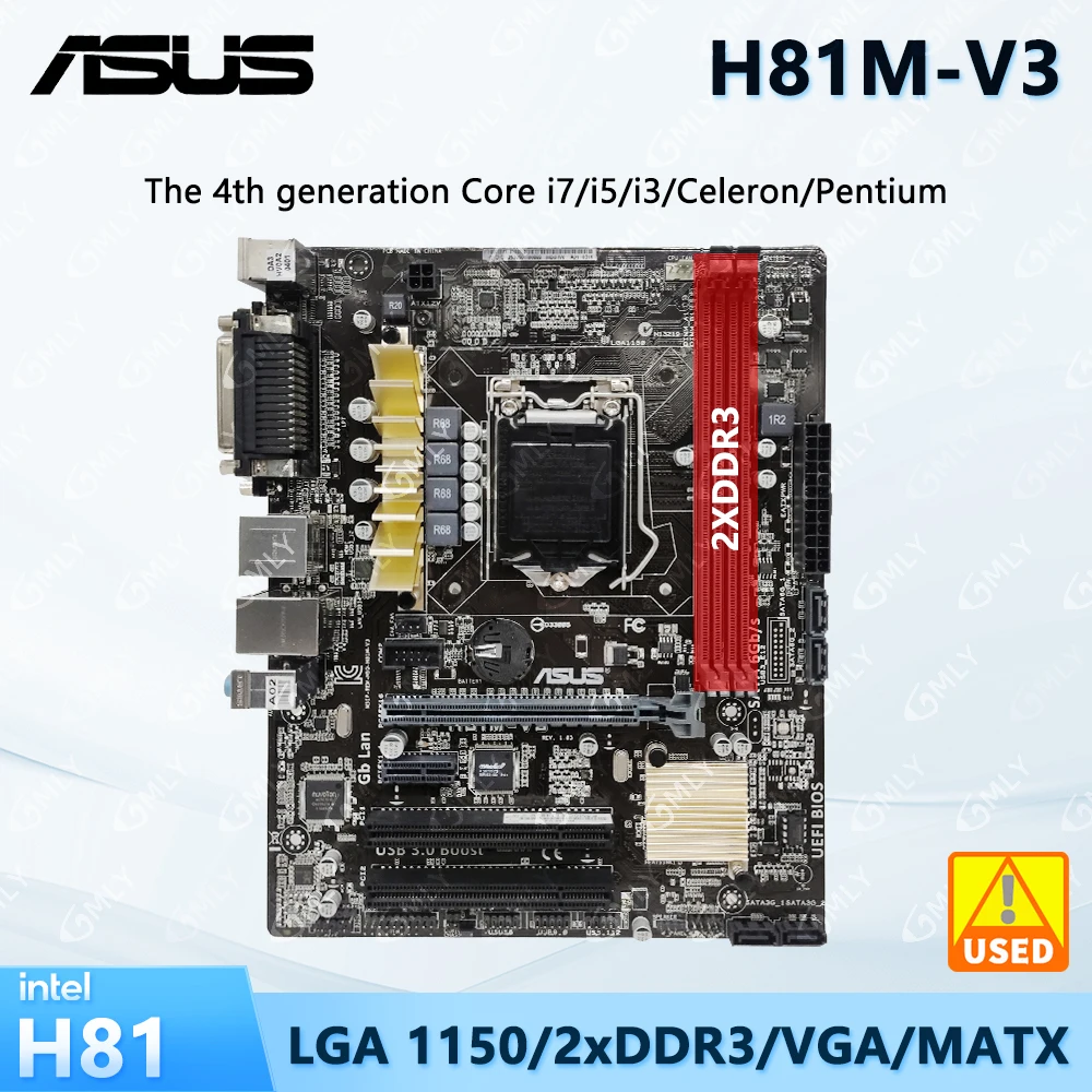 ASUS H81M-V3 Intel H81 Motherboard LGA 1150 CPU Core i3 4130 4160T i5 4430S 4670T i7 4770S Memory DDR3 USB3.0 SATA III Micro ATX