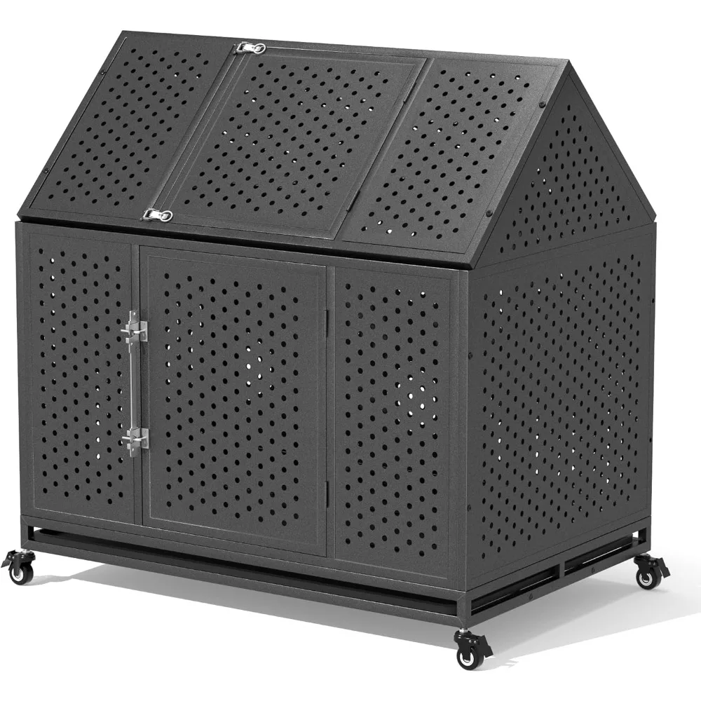 

Very /42 Inch Heavy Duty Dog Crate With Self-Locking Latch, Extra Large Dog Kennel With Pointed Roof, Indestructible And Escape-