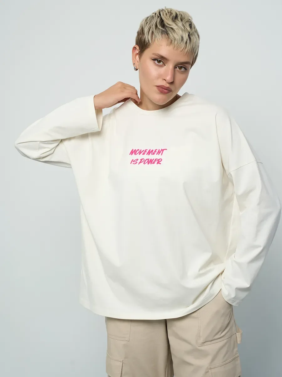 Inner Strength Tiger Back พิมพ์ผ้าฝ้าย 100% เสื้อยืดแขนยาวบางเสื้อกันหนาวหลวมขนาดใหญ่ Streetwear Hip Hop Punk ผู้หญิง