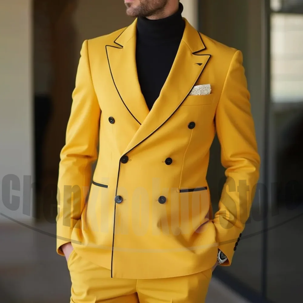 

Мужской двубортный костюм, модный формальный костюм с пиковыми лацканами, сценические представления, свадебная вечеринка, выпускной, 2-х предметный мужской костюм