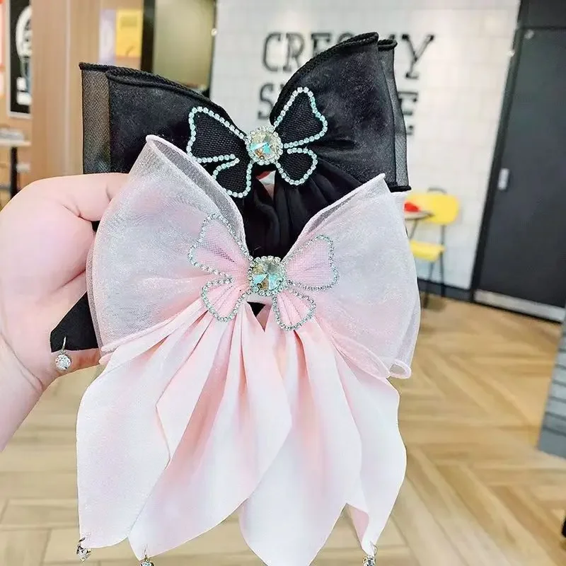 

Girls Korean Hair Accessories Women Cute Butterfly Hairpin New Fabric Large Bow Crystal Rhinestone Jewelry Hair Clip Headwear