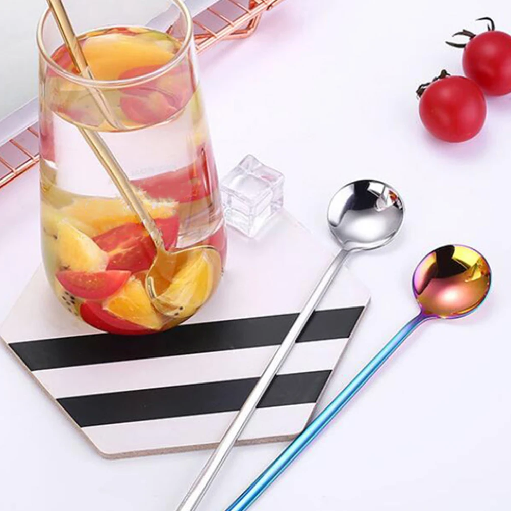 

4pcs Ice Spoon Long Handle Dessert Honey Spoon Tea Spoons Stainless Steel Scoop Portable Pudding Tasting Spoons Home Supply