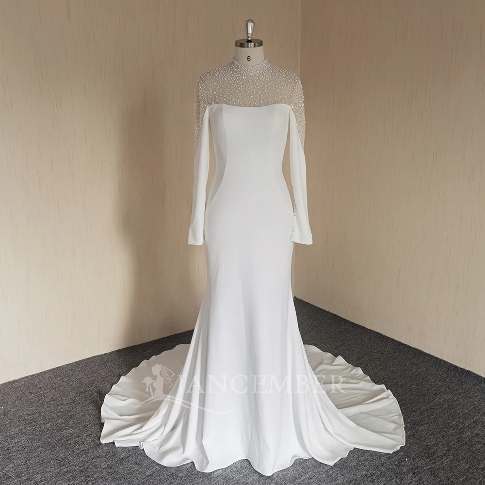 

Modern Court Train Wedding Dress For Woman Beading Long Sleeves Lace Applique vestidos de novia boda Personalized Customized