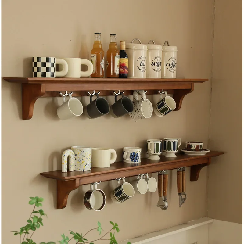 Wall Hanging Partition Storage Rack, Vintage Log Plate Stand, Stable Load-Bearing Kitchen Shelf, Restaurant Cup Holder