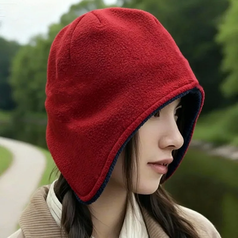 Gorro de lana cálido de doble capa para invierno, gorros con protección para los oídos a prueba de viento y frío para ciclismo al aire libre, gorro para dormir grueso y suave Unisex