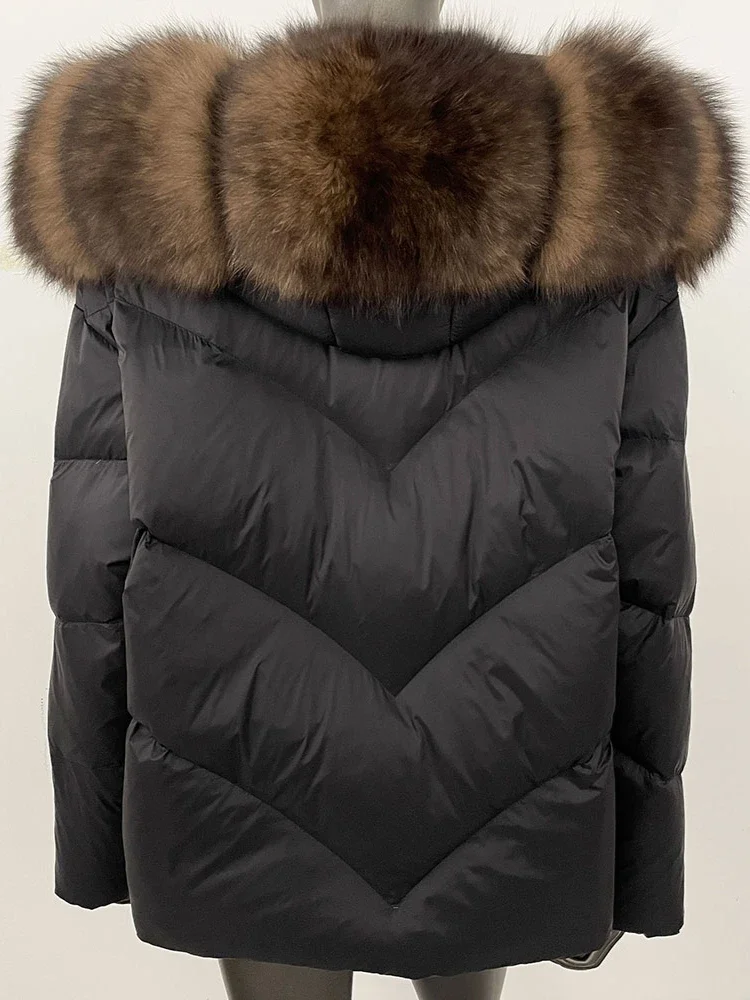 2025 جديد الشتاء سميكة الدافئة ملابس خارجية غير رسمية سترة المرأة الطبيعية ريال فوكس الفراء طوق مقنعين قصيرة الأبيض بطة أسفل معطف #3