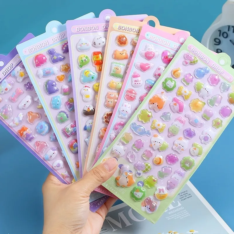 

New Cartoon Japanese Kuromi 3D Crystal 3D Stickers Cute Animal Crystal Stickers Acrylic Relief Phone Case DIY Decorative Sticker