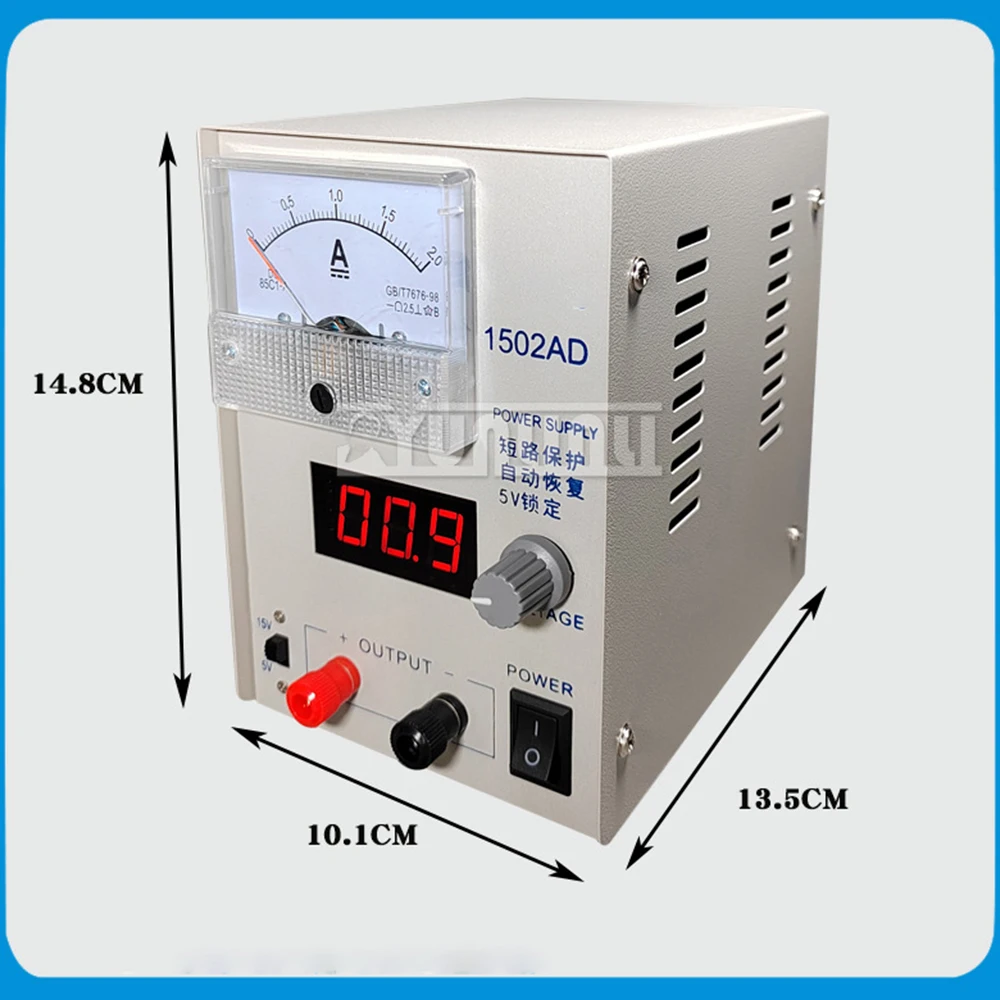 Mobile Phone Repair Power Meter Digital Pointer 15V2A DC Power Supply Short Circuit Protection 1502AD Ammeter