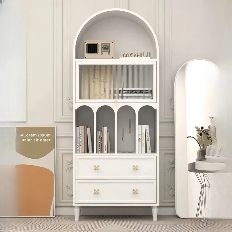 Nordic solid wood paint bookcase, light luxury floor small bookshelf living room open locker