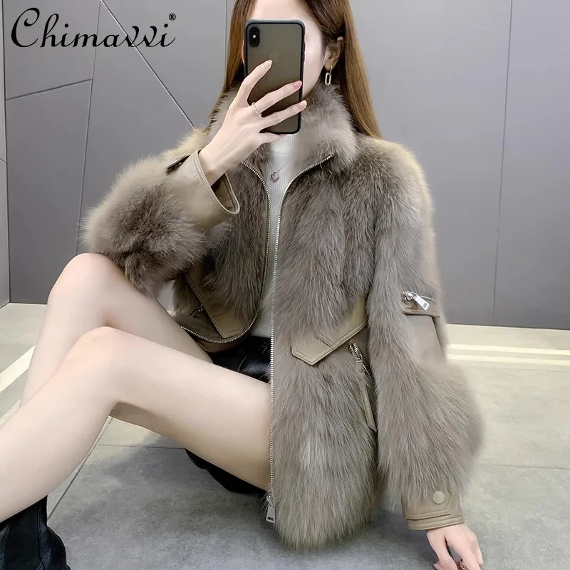 2024 Autumn and Winter 2024 New Fox Fur Stand-up Collar Fashionable and Thin Fur Integrated Short Coat For Women