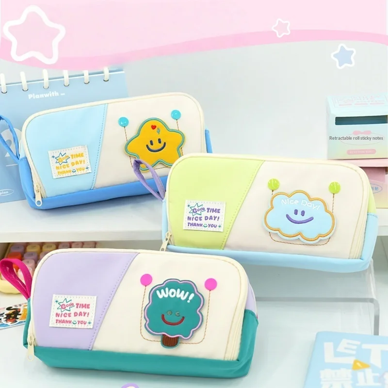 1Pcs Student Stationery Portable Storage Pen Bag Cute Mini Handheld Double-layer Large Capacity Pencil Bag Kids Reward Gift