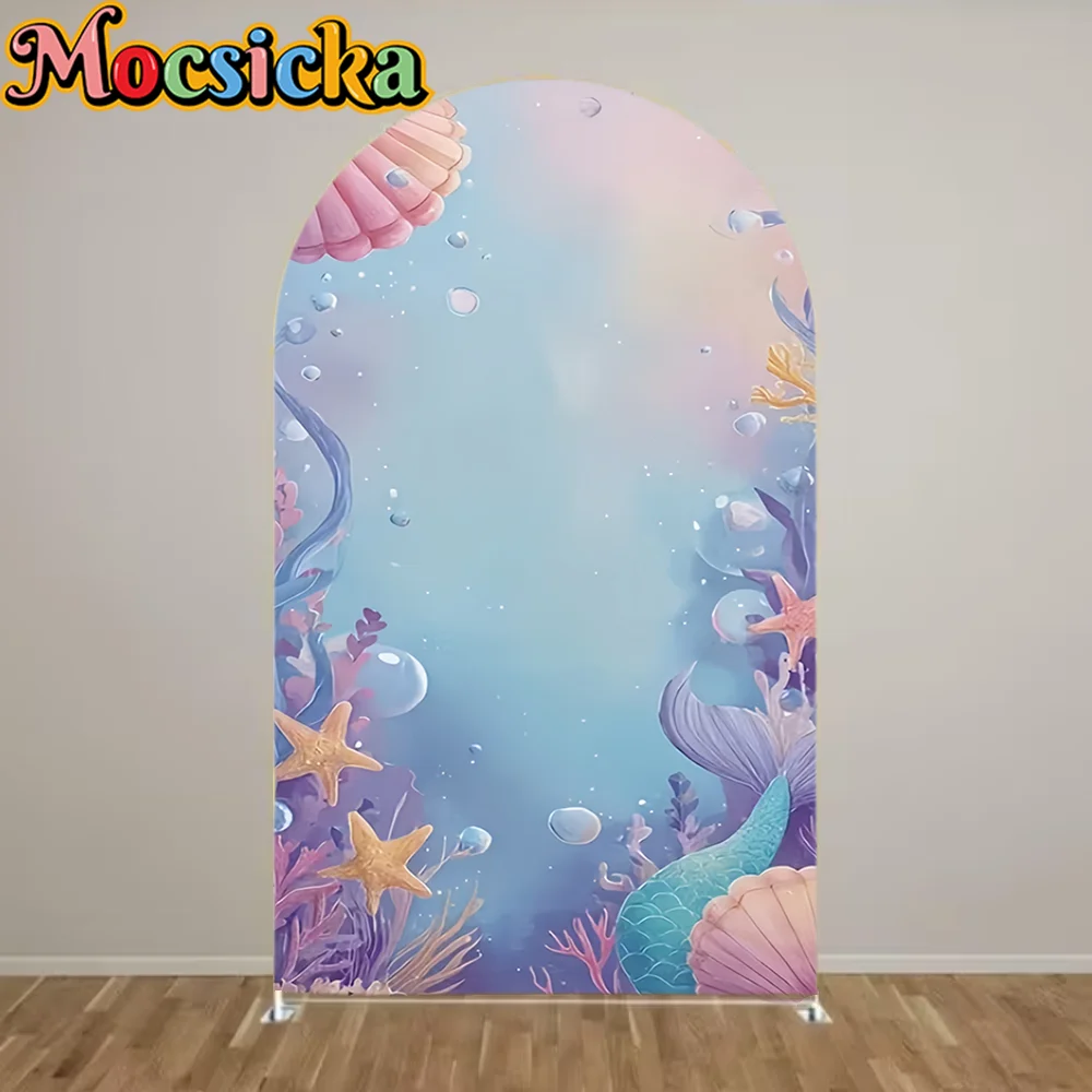 Custom Double-sided Under The Sea World Coral Ocean Seaweed Arch Backdrop Cover Kids Birthday Party Baby Shower Decor Background