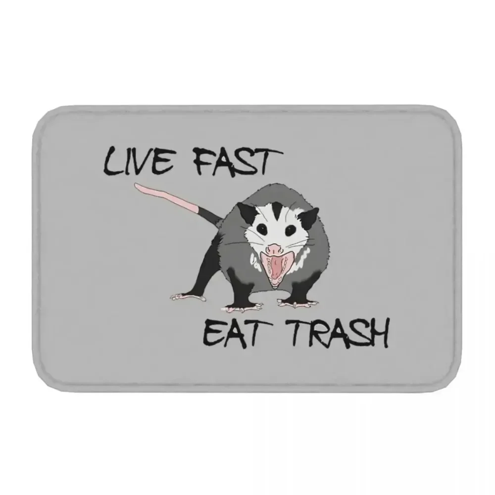 Anti-Slip Rug Doormat Kitchen Mat Live Fast Eat Trash Possum Opossum Hallway Carpet Indoor Decorative