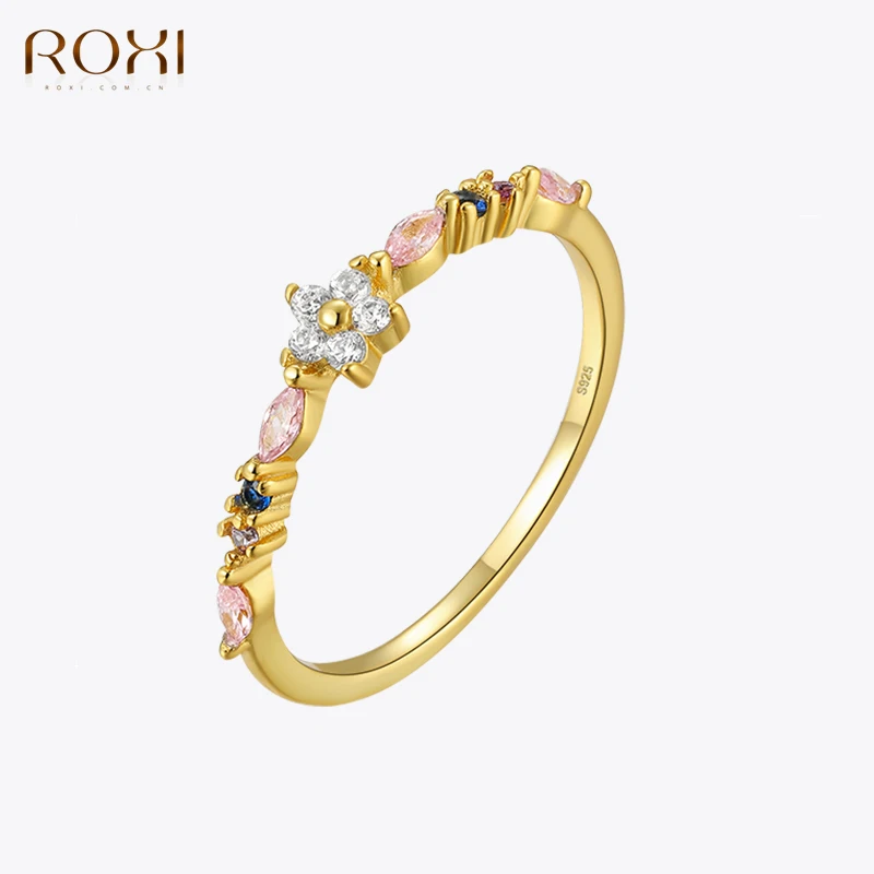 ROXI 925 Sterling Silver Simple Flower/Butterfly Crystal Finger Rings For Women Girls Wedding Statement Fine Jewelry Gift