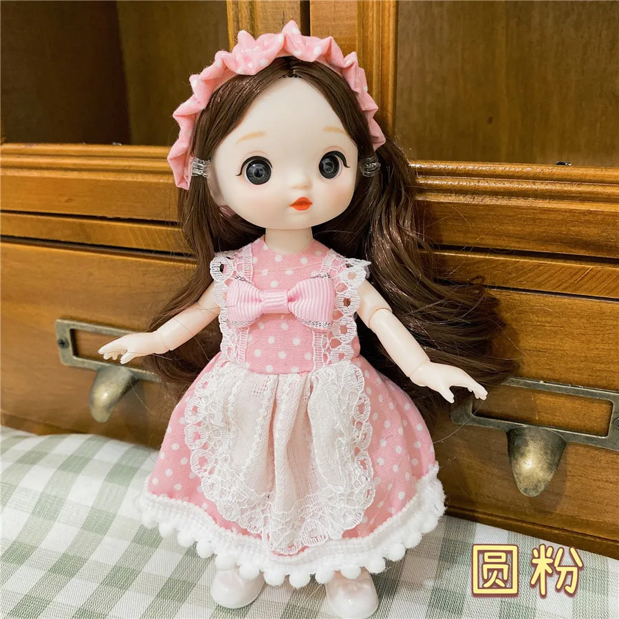 16cm 1/8 BJD Doll with Clothes Cartoon Comics Face Multiple Movable Joint Hinge Doll Girl DIY Dress Up Toy Birthday Gift