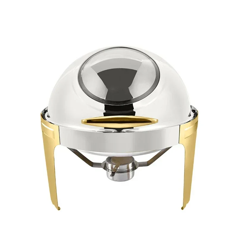 Stainless Steel Self-Service Tableware 6L Food Warmer Waterproof Insulation Stove Round Flip-Top Visual Buffet Stove Restaurant
