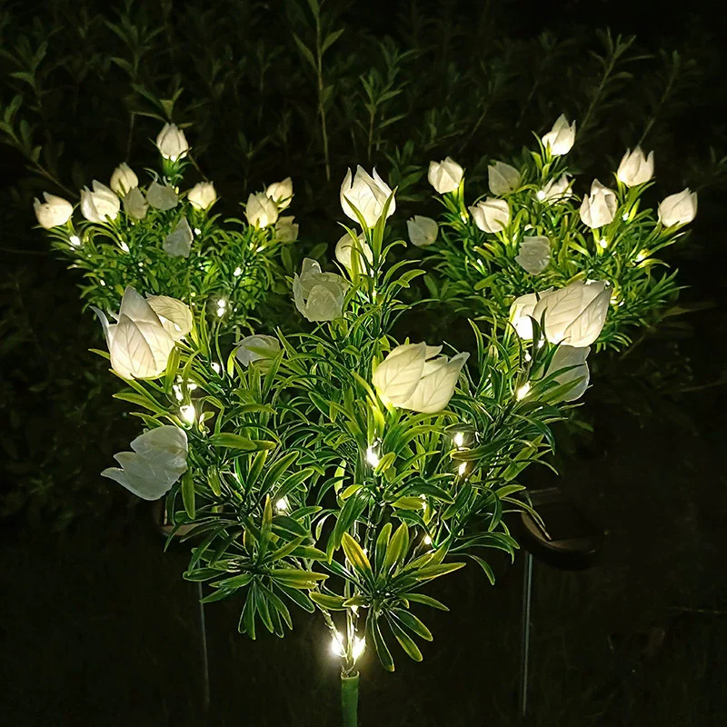 Solar Gardenia Stake Lights Outdoor Waterproof Warm White LED Floral Branch Lights  Solar Powered Flower Bush Landscape Decor