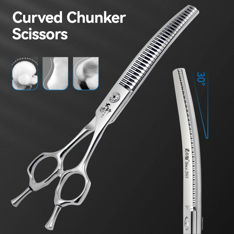 Fenice 7/7,5 Zoll professionelle Haustierpflegeschere, gebogene Chunker-Schere mit kleinen Zähnen, Hunde-Friseurschere 70–75 % – Detail 4